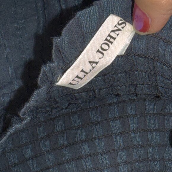 Ulla Johnson Kasia Navy Blue Smocked Off-the-Shoulder Tiered Ruffle Top - Picture 3 of 6